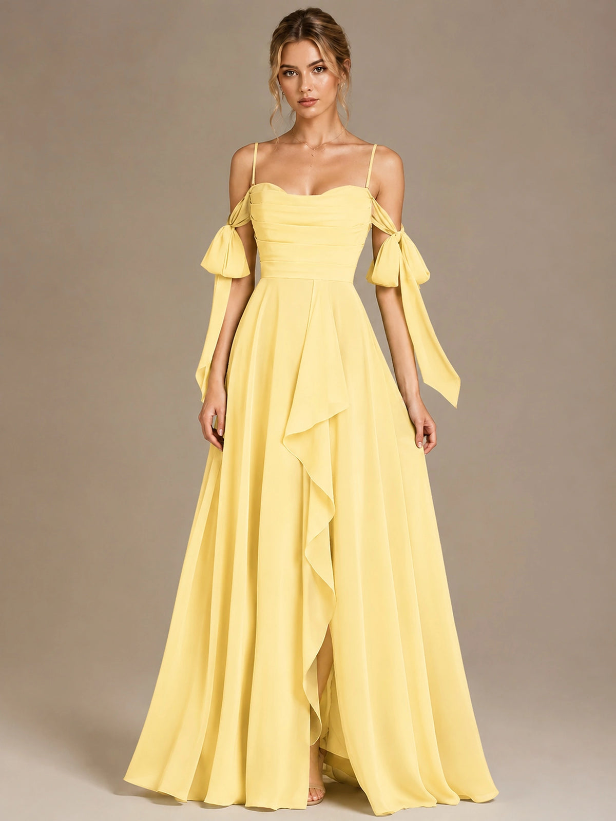A-Line Ruffles Chiffon Bridesmaid Dress with Slit