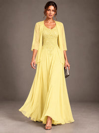 A-line 2 Pieces Chiffon Appliques Mother of The Bride Dresses with Jackets