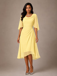 Cowl Neck Ruched Chiffon Mother of the Bride Dresses with Flutter Sleeves