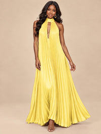 Rust Orange Pleated Halter Neck Maxi Dress