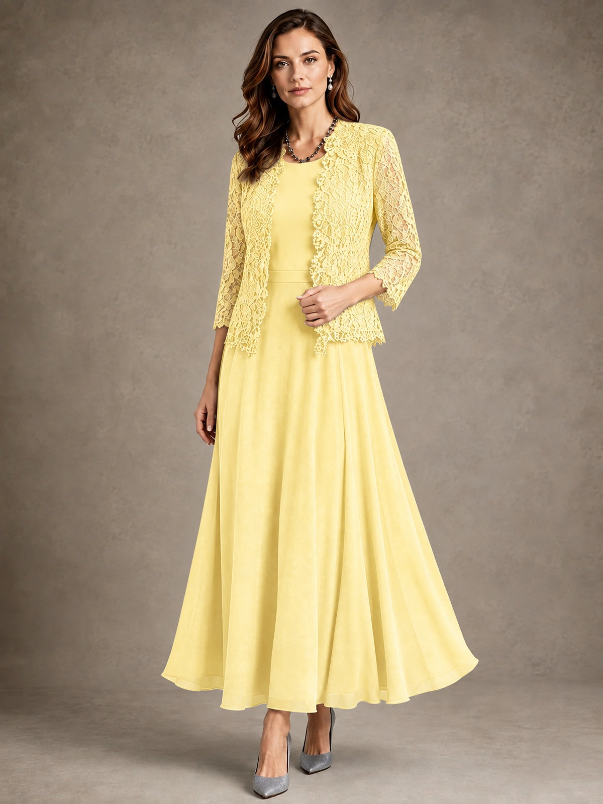 2-Piece Chiffon Mother of the Bride Dress with Lace Jacket