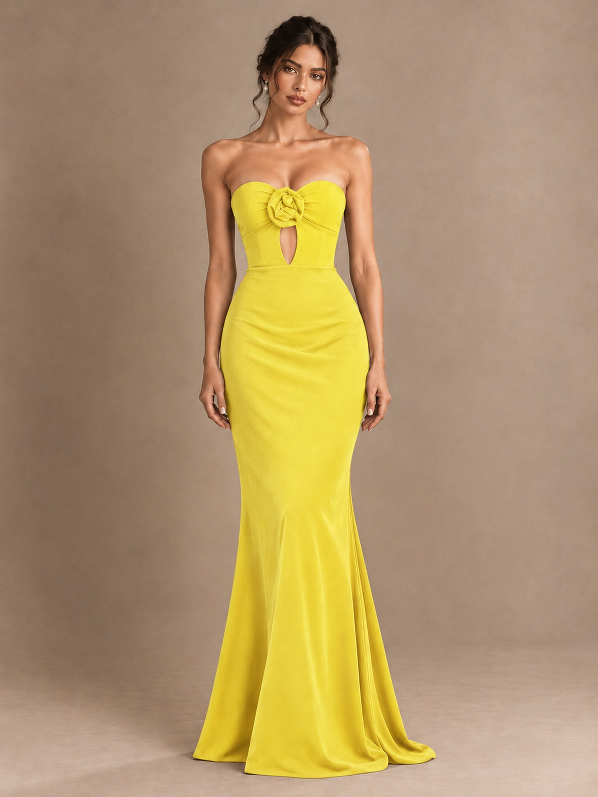 Emerald Green Strapless Mermaid Prom Dress with 3D Rose & Keyhole Cutout