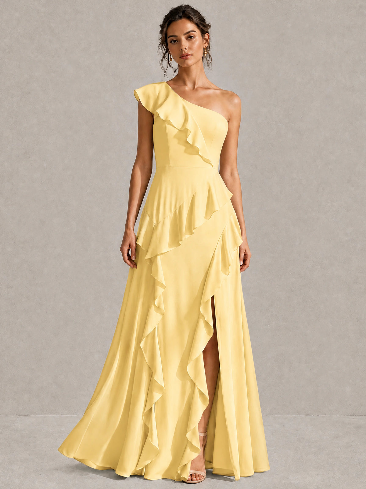 Sage Green One Shoulder Ruffle Bridesmaid Dress