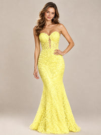 Strapless Corset Mermaid Prom Dress with Floral Lace Appliqué