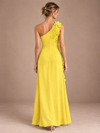 Sage Green One Shoulder Satin Formal Maxi Dress with 3D Floral