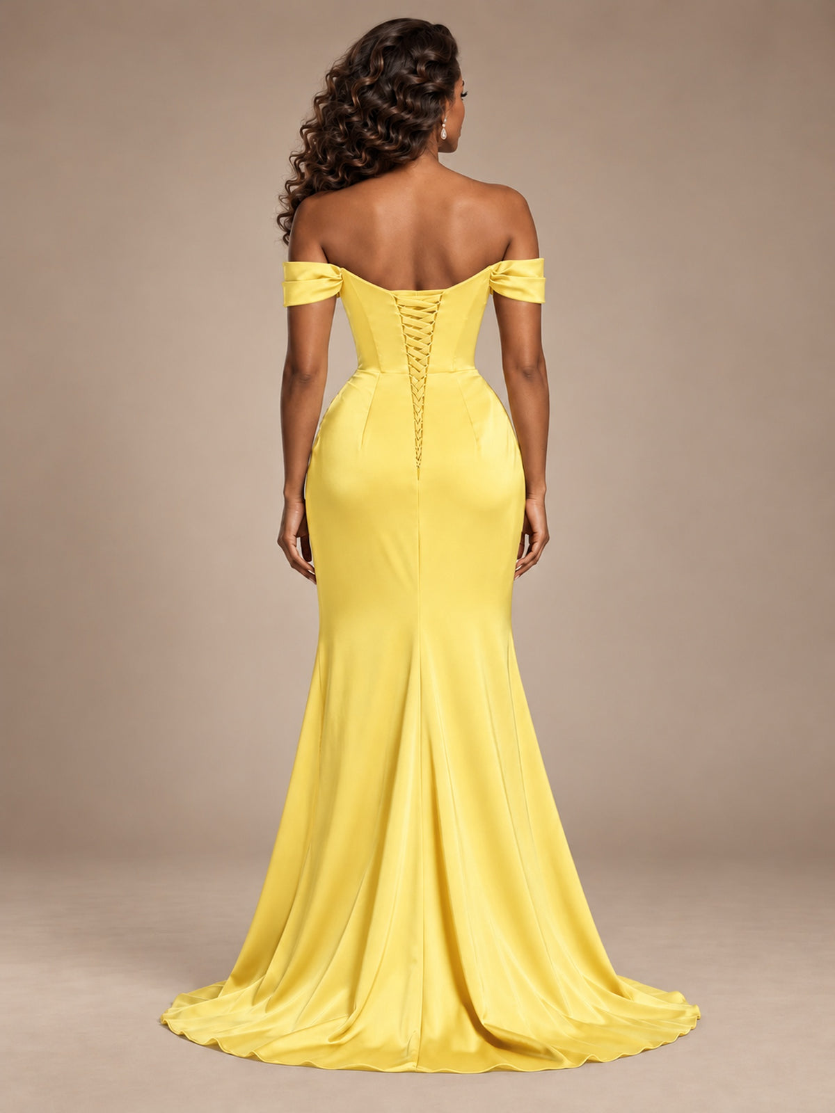 Burgundy Off-the-Shoulder Satin Corset Prom Dress with Slit