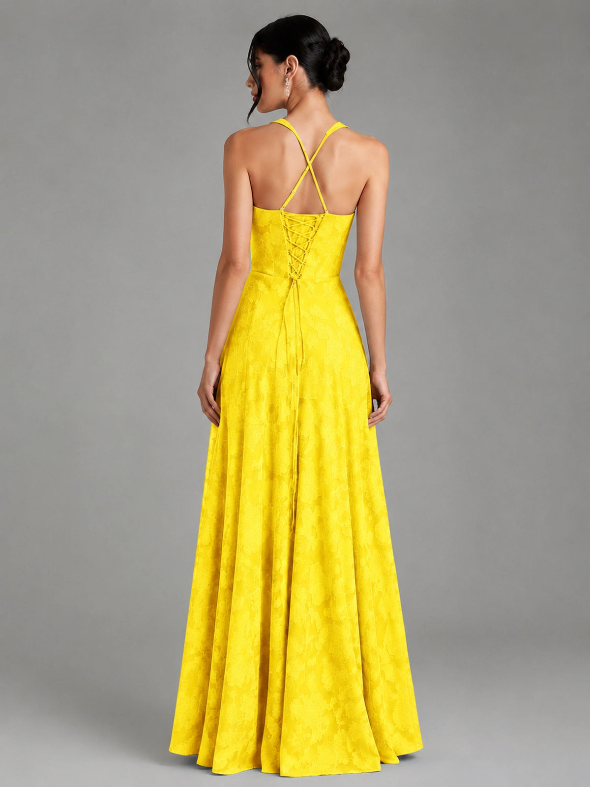 A-Line Halter Floral Chiffon Maxi Dress