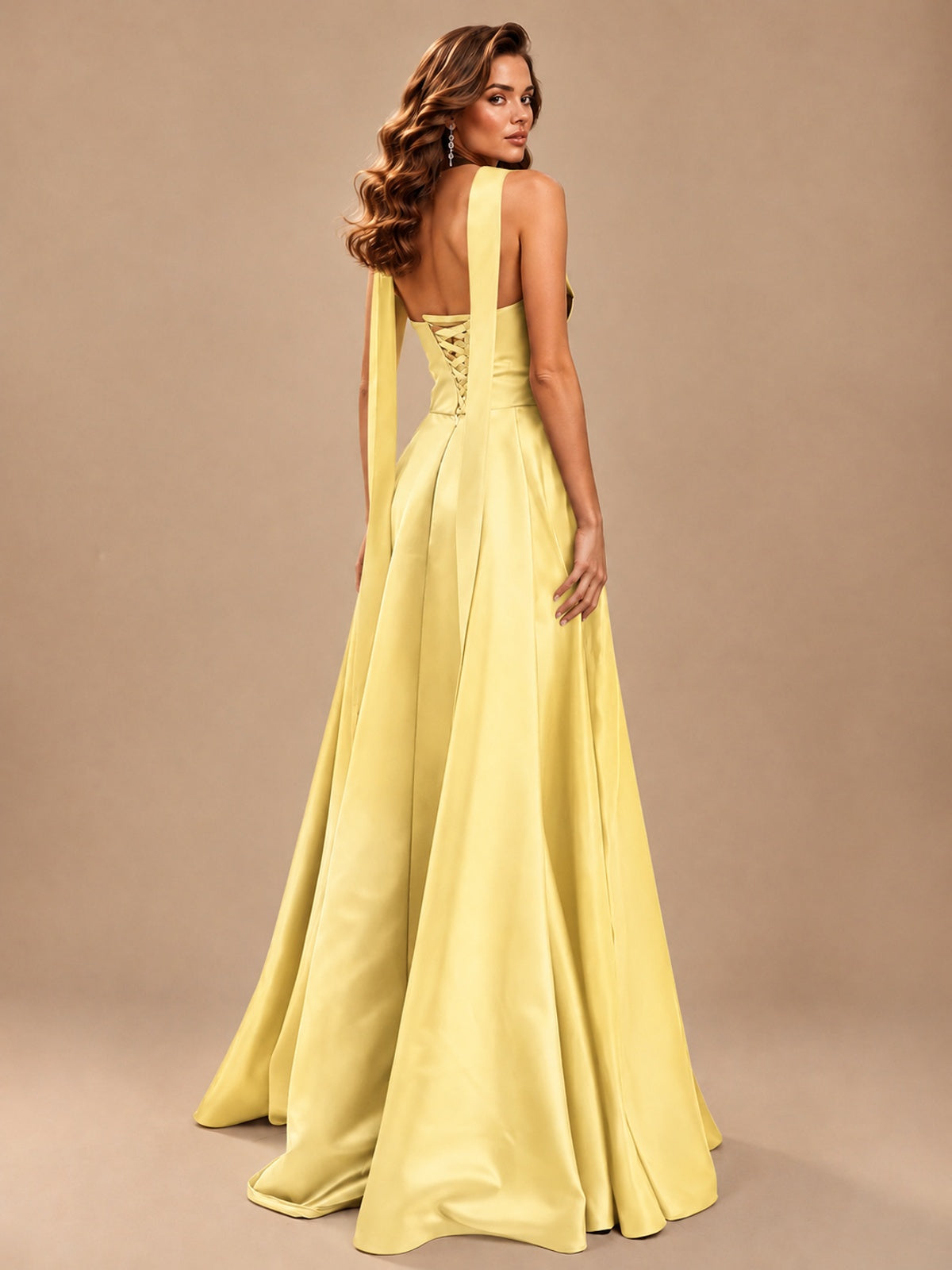 Strapless Prom Dress Side High Slit A-line Formal Dress with Scarf