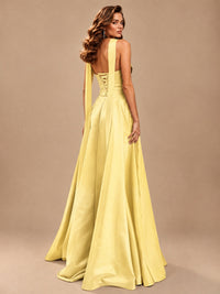 Strapless Prom Dress Side High Slit A-line Formal Dress with Scarf