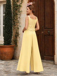 Elegant 3-Piece Chiffon Mother of the Bride Pantsuit with Floral Applique Jacket