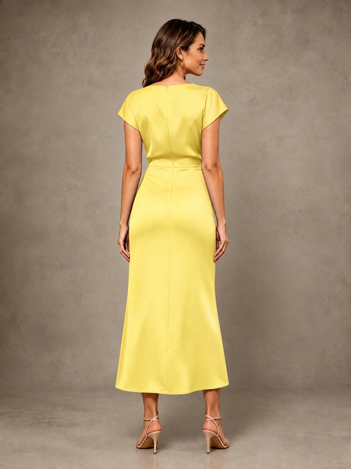 Cowl Neck Satin Mother of the Bride Dress with Ruched Waist