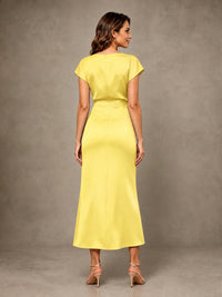 Cowl Neck Satin Mother of the Bride Dress with Ruched Waist