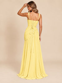 Wrap Pleated Prom Dress Scoop Neck with Slit Women Wedding Formal Dress