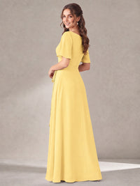 Scoop Neck A-line Chiffon Bridesmaid Dress with Flutter Sleeve & Belt