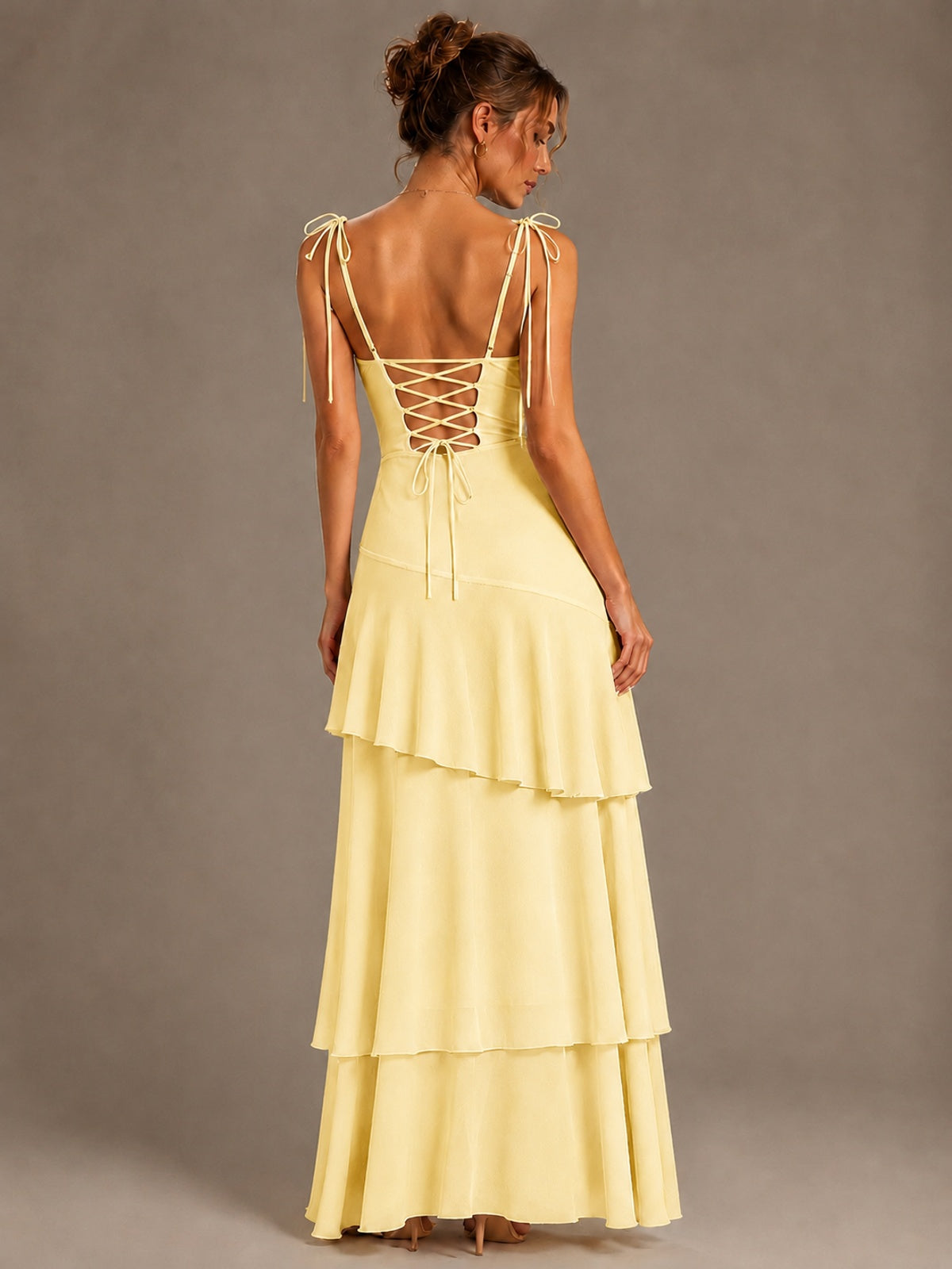 Spaghetti Strap Tiered Ruffles Chiffon Prom Dress