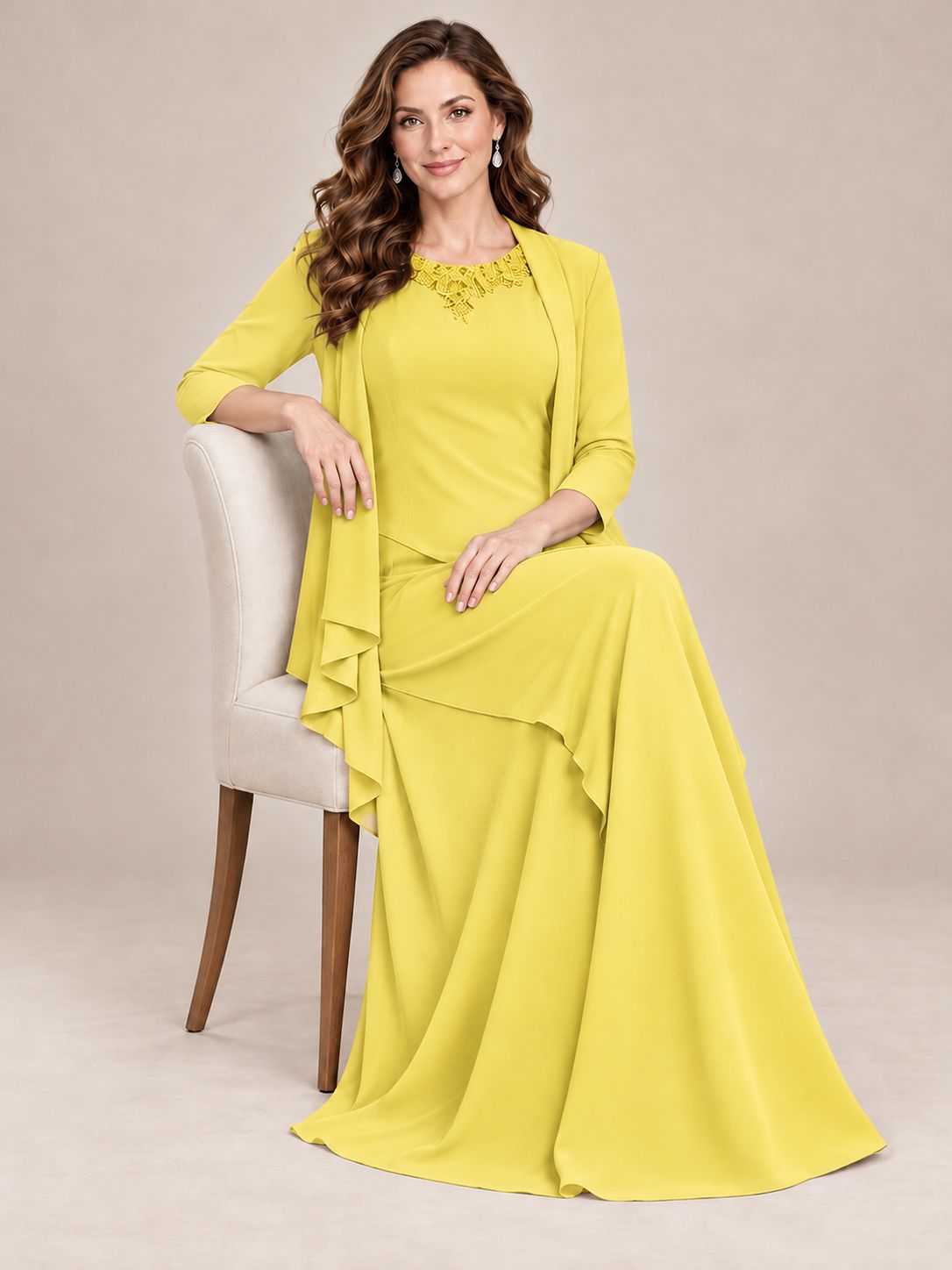 Dusty Blue Two-Piece Chiffon Mother of the Bride Dress with Jacket