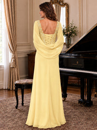 Elegant Applique Chiffon Mother of the Bride Dress with Cape Sleeves