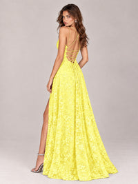 Floral Lace A-Line Prom Dress with Spaghetti Straps & High Slit