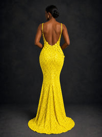 Sequin Mermaid Prom Dress with Floral Applique