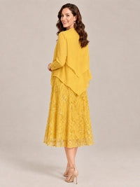 Tea Length Sequin Lace Mother of the Bride Dress with Chiffon Jacket