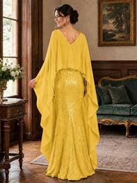 Sequin 2 Pieces Mother of the Bride Dress with Cap Sleeves Chiffon Formal Gowns