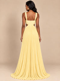 Butter Yellow Pleated Cutout Maxi Dress