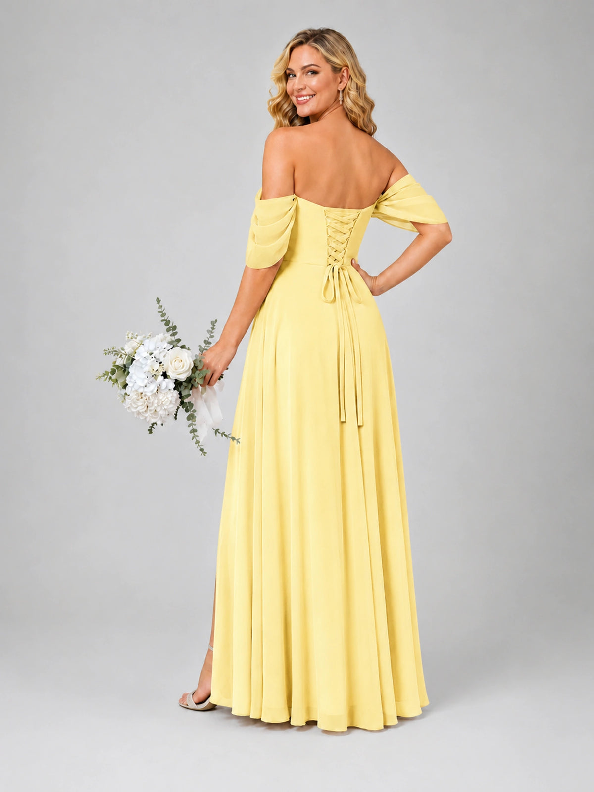 Off Shoulder Chiffon Bridesmaid Dress with Slit