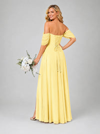 Off Shoulder Chiffon Bridesmaid Dress with Slit