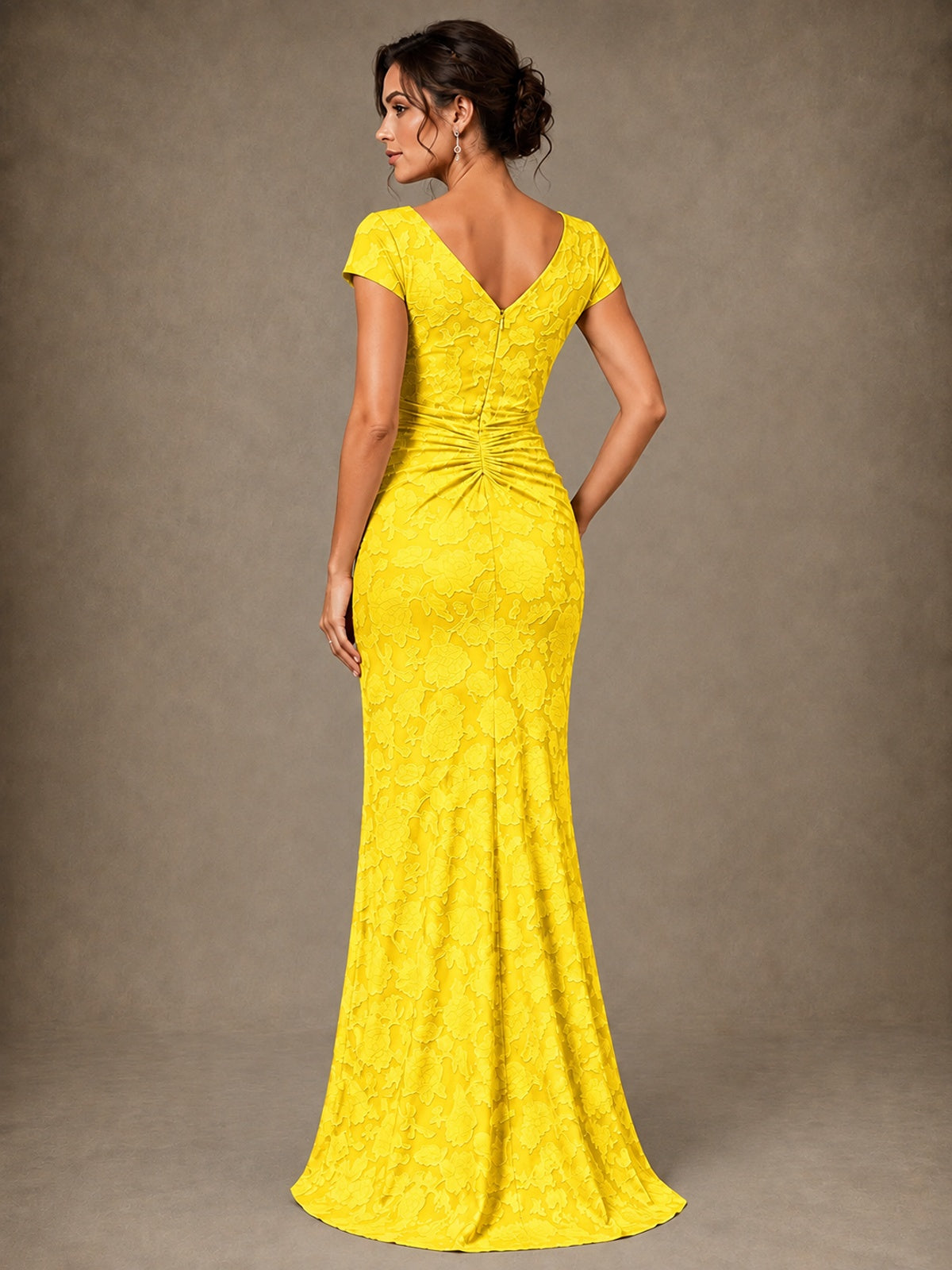 V-Neck Floral Jacquard Mother of the Bride Dress with Slit