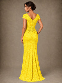 V-Neck Floral Jacquard Mother of the Bride Dress with Slit