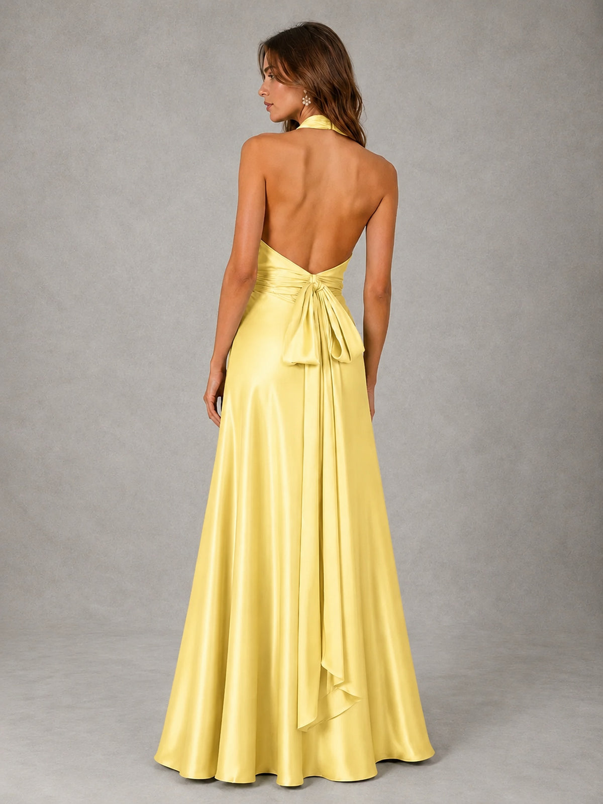 Sage Green Satin A-Line Bridesmaid Dress with Halter Neck