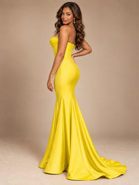 Red Strapless Satin Mermaid Prom Dress with Corset Bodice