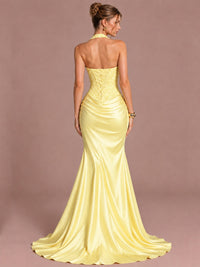 Sparkling Halter Corset Satin Mermaid Prom Dress