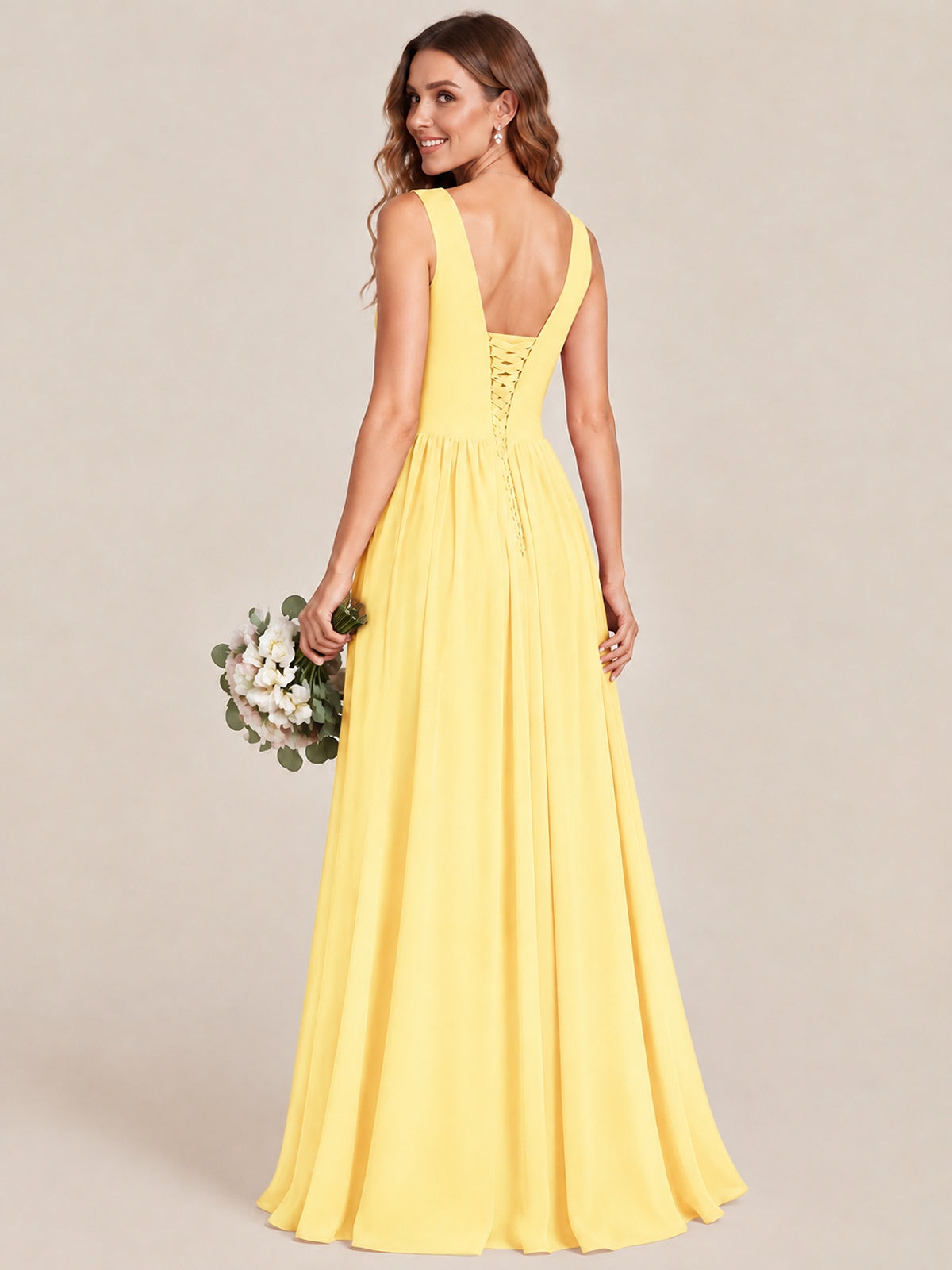 A-line Sleeveless Rucehd Chiffon Bridesmaid Dress with High Slit