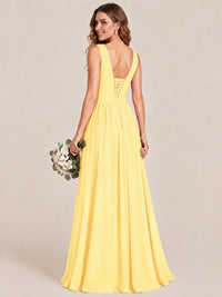 A-line Sleeveless Rucehd Chiffon Bridesmaid Dress with High Slit