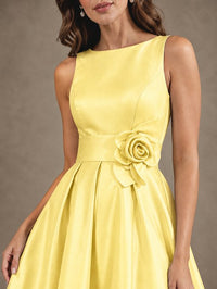 Tea-Length Satin Mother of the Bride Dress with 3D Flower Detail