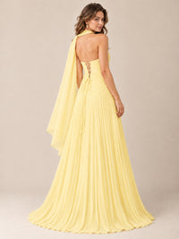 Sweetheart Neckline Pleated Prom Dress Strapless A-line Formal Dress with Flowy Scarf