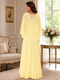 Elegant Chiffon Mother of the Bride Dress with Lace Applique and Cape Sleeves