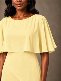 Taupe Chiffon A-Line Mother of the Bride Dress with Cape Sleeves