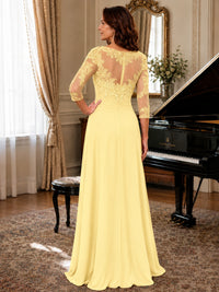 A-Line Chiffon Mother of the Bride Dress with Floral Applique 3/4 Sleeves
