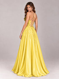 Lace Applique Satin A-Line Prom Dress with Sheer Bodice