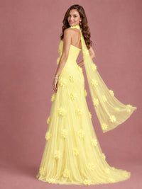 Blush Pink Strapless Sweetheart 3D Floral Tulle Mermaid Prom Dress