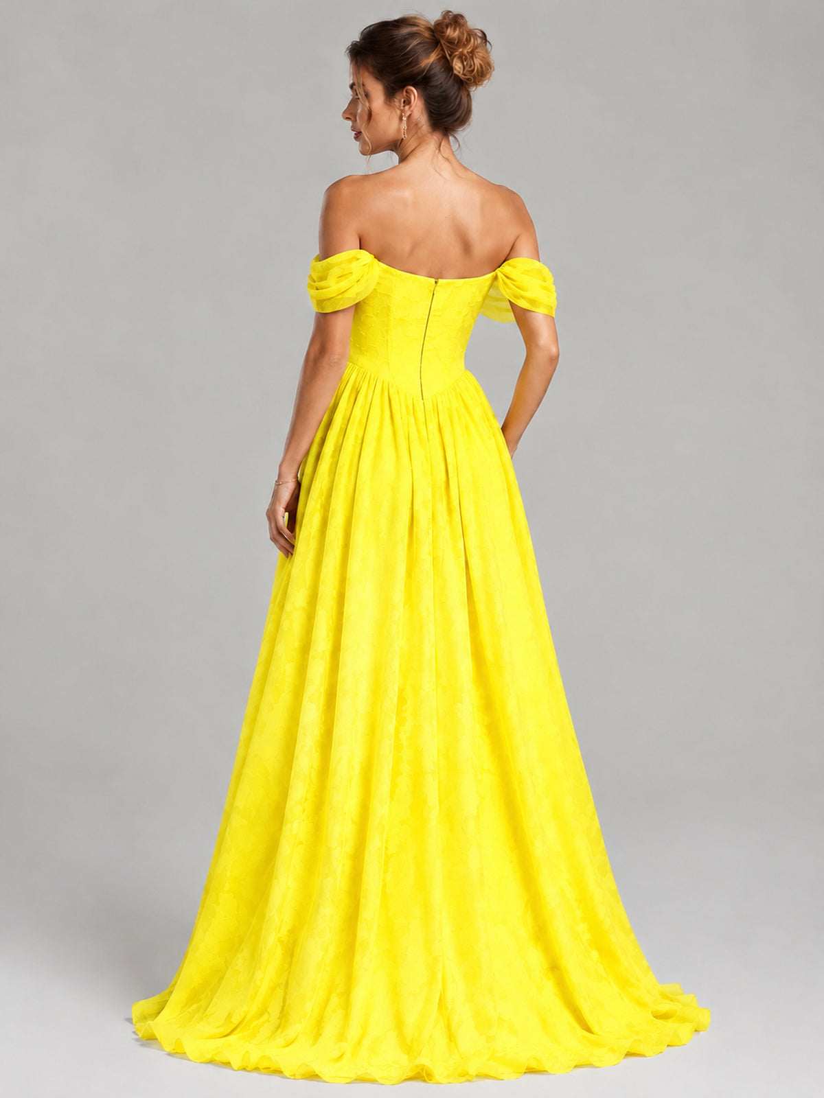 Off Shoulder Jacquard A-Line Maxi Dress