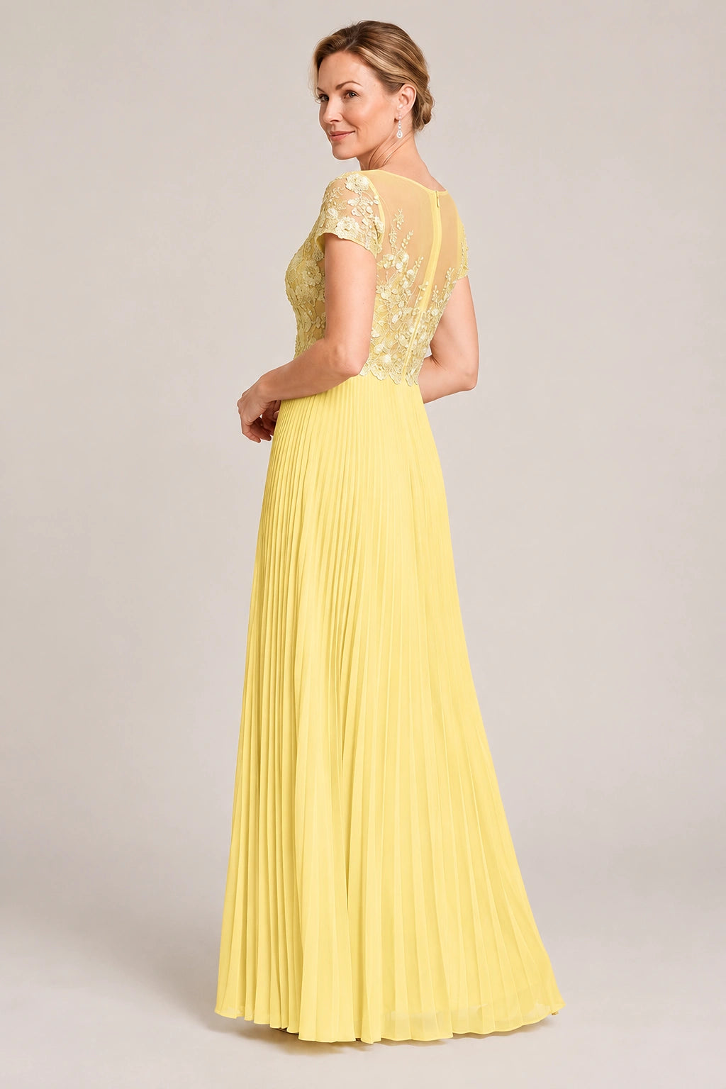 Embroidered Lace Pleated Mother of the Bride Dress