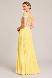 Embroidered Lace Pleated Mother of the Bride Dress