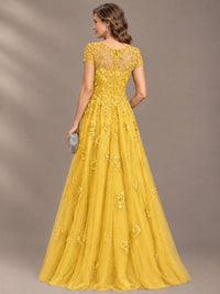 Lace Appliques A-line Mother of The Bride Dresses with Short Sleeves