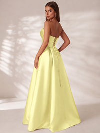 Strapless Corset Satin Prom Dress Long Evening Gown with High Slit
