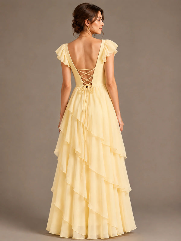 Ruffle Tiered V Neck Maxi Dress