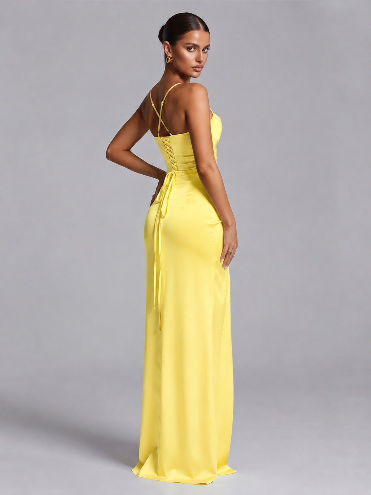 Square Neck Satin Long Prom Dress with Ruffles