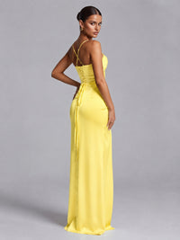 Square Neck Satin Long Prom Dress with Ruffles